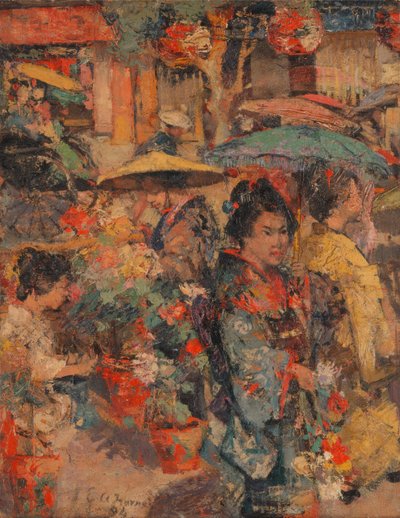 Bloemenmarkt, Nagasaki door Edward Atkinson Hornel